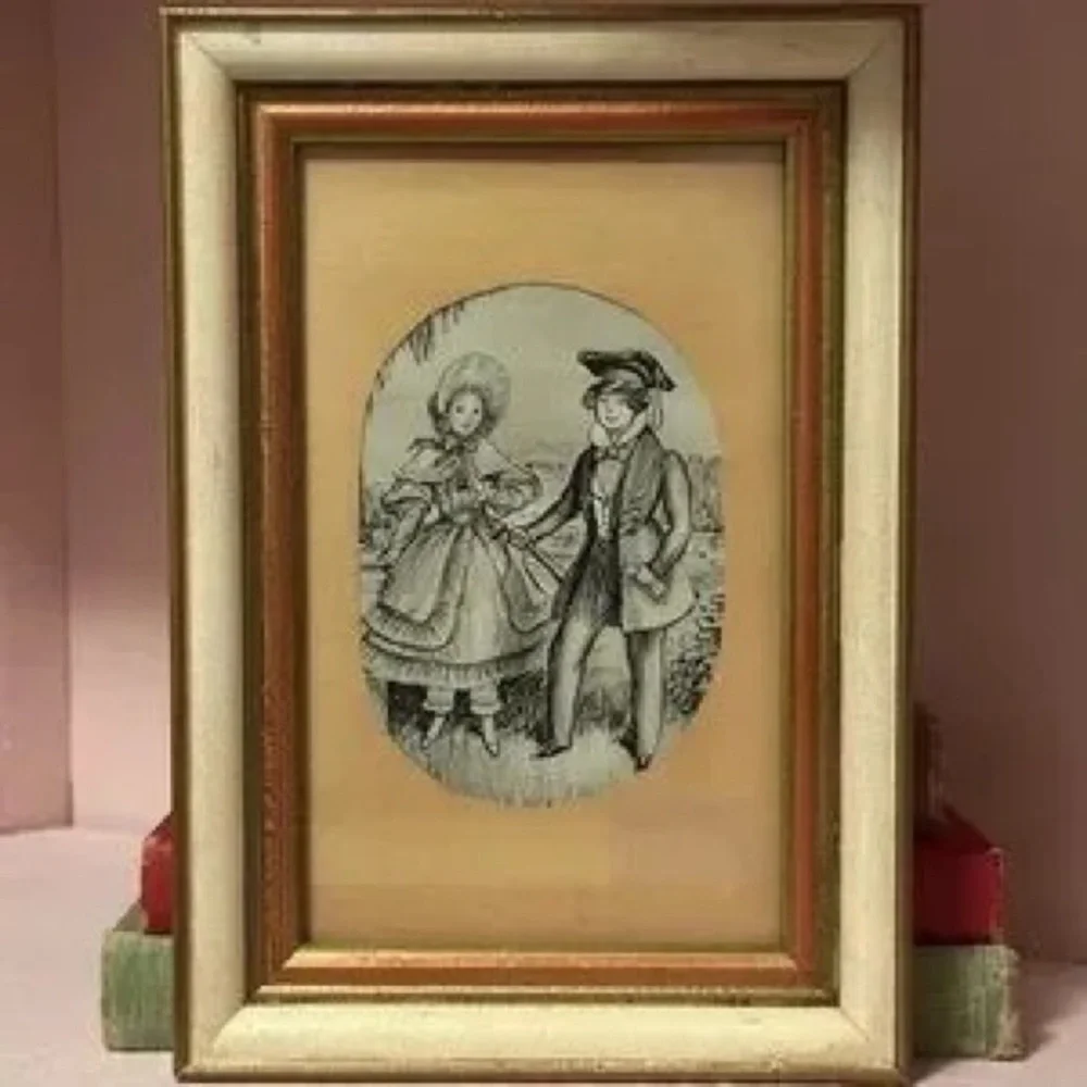 Vintage Style Cream and Gold Framed Wall Art